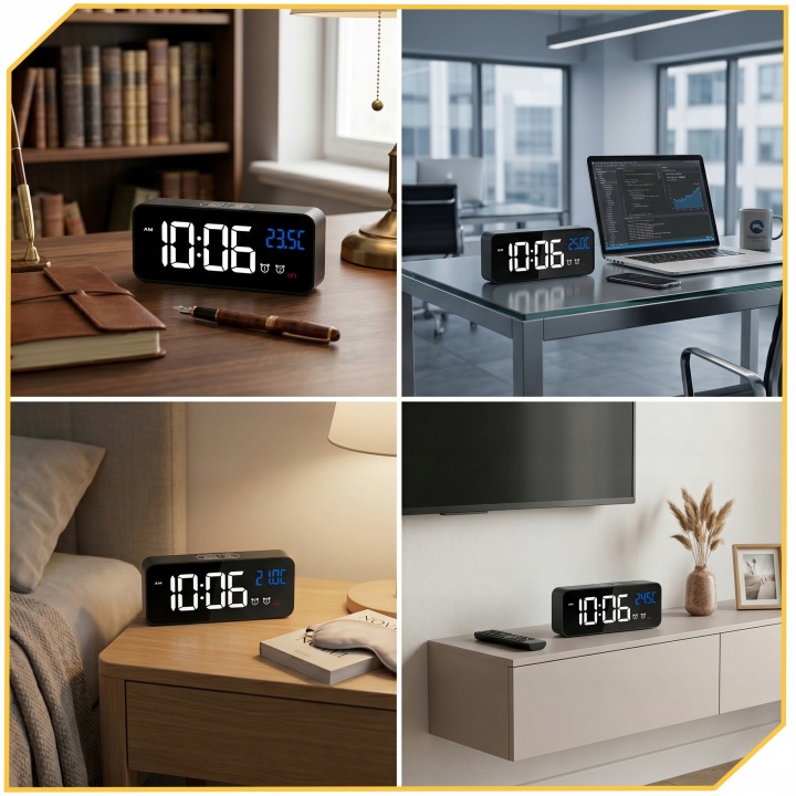 ZEGAR ELEKTRONICZNY BUDZIK LED NOWOCZESNY DESIGN WYSOKA FUNKCJONALNOŚĆ Szerokość całkowita 13.5 cm